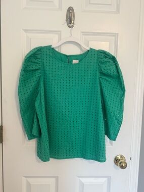 A NEW DAY Green Eyelet Puff-Sleeve Blouse